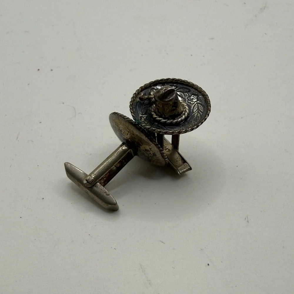 Vintage 925 Sterling Silver Cufflinks Cuff Link Mexico Sombrero Hat Southwestern